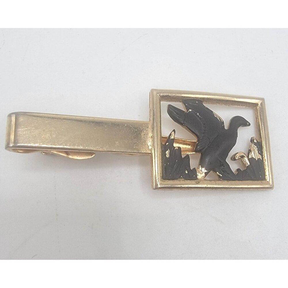 Vintage Swank Tie Clip Bar‎ Clasp Gold Tone Duck Hunter